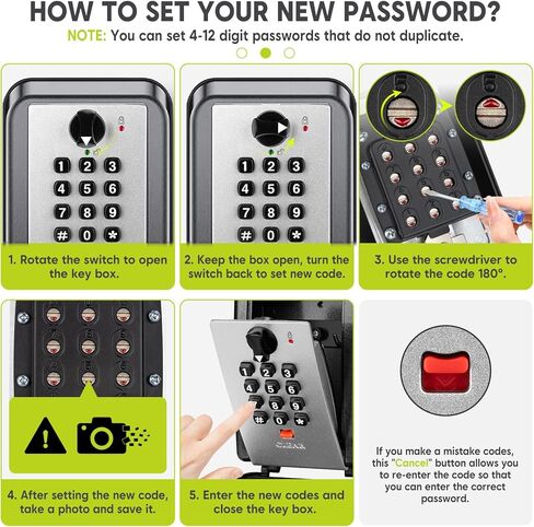 BKNOOU Sturdy Waterproof Key Lock Box for Outside, Large Capacity Wall Mount Lock Box for Keys with Code, 12-Digit Combination Resettable Security Lockbox for Outdoor House Spare Keys, Home, Garage in Kuwait