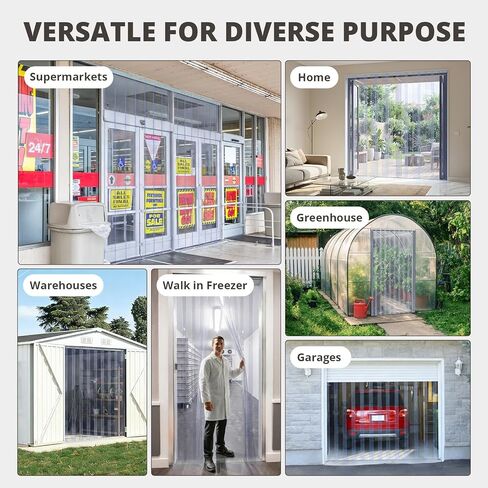 ستارة باب بشريط PVC شفاف من LovePads مع سكين وشريط قياس - ستائر بلاستيكية للمشي في المبرد، غطاء الفريزر الحراري للمستودعات التجارية والمرآب، شرائط مقاس 8 بوصات × 96 بوصة in Kuwait