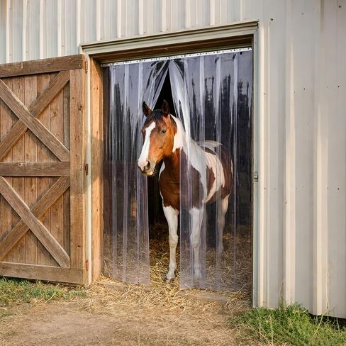 ستارة باب بشريط PVC شفاف من LovePads مع سكين وشريط قياس - ستائر بلاستيكية للمشي في المبرد، غطاء الفريزر الحراري للمستودعات التجارية والمرآب، شرائط مقاس 8 بوصات × 96 بوصة in Kuwait