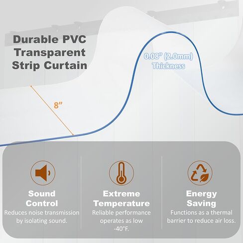 مجموعة ستائر Awoco بشريط تجميد ناعم وسميك مقاس 91.44 سم عرضًا × 213.36 سم ارتفاعًا 0.08 سم مع أجهزة تركيب MaxBullet HTP، NSF/USDA -40 درجة فهرنهايت، رائحة منخفضة مرنة، صنع في الولايات المتحدة الأمريكية بواسطة Aleco in Kuwait