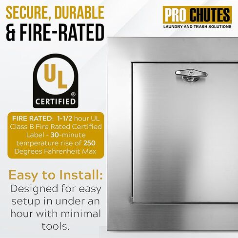 باب شلال القمامة العالمي مقاس 15 بوصة × 18 بوصة - حواف 3 بوصة - أبواب بمفصلات سفلية مصنوعة من الفولاذ المقاوم للصدأ بنسبة 100%، مقاومة للحريق، معتمدة من UL، إغلاق ذاتي، مقبض على شكل حرف T قابل للقفل وإغلاق إيجابي. حلول الغسيل والقمامة. in Kuwait