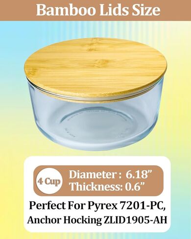 Replacement Wooden Lids for Pyrex, Anchor Hocking Glass Containers 7201-PC*2, Bamboo Lids for Pyrex 4Cup Glass Bowls, Bowl Covers with Leakproof Silicone Gasket 2 Pack in Saudi Arabia