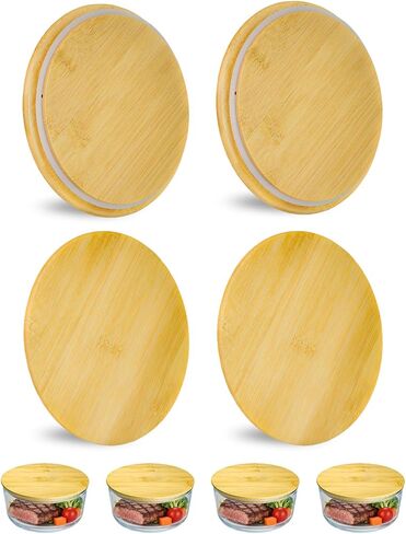 أغطية خشبية بديلة لبيريكس، حاويات زجاجية مرساة 7201-PC*2، أغطية من الخيزران لأوعية بيركس الزجاجية سعة 4 أكواب، أغطية الوعاء مع حشية سيليكون مانعة للتسرب 2 حزمة in Kuwait