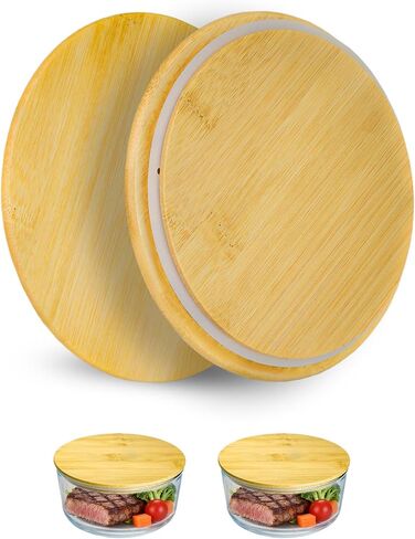 Replacement Wooden Lids for Pyrex, Anchor Hocking Glass Containers 7201-PC*2, Bamboo Lids for Pyrex 4Cup Glass Bowls, Bowl Covers with Leakproof Silicone Gasket 2 Pack in Saudi Arabia