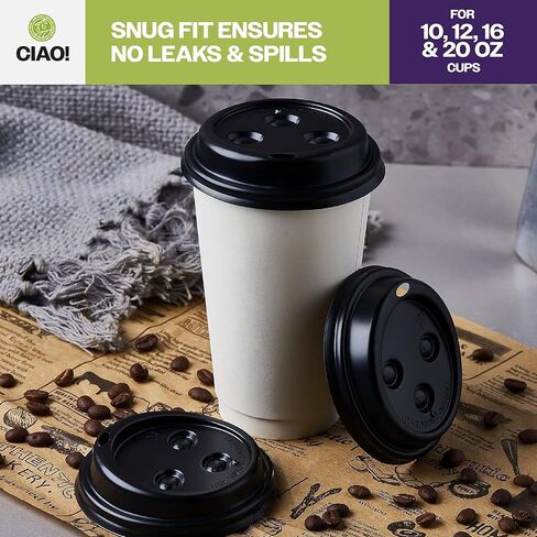 CIAO! Coffee Cup Sipper Black Dome Lid, Designed and Fit for 10OZ/12OZ/16OZ/20OZ Paper Cups, (90mm) 1,000 Count in Saudi Arabia