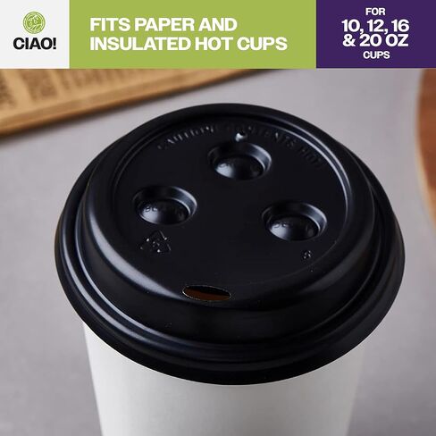 CIAO! Coffee Cup Sipper Black Dome Lid, Designed and Fit for 10OZ/12OZ/16OZ/20OZ Paper Cups, (90mm) 1,000 Count in Saudi Arabia