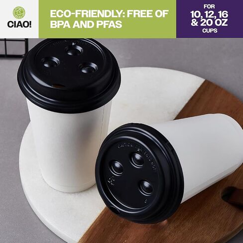 CIAO! Coffee Cup Sipper Black Dome Lid, Designed and Fit for 10OZ/12OZ/16OZ/20OZ Paper Cups, (90mm) 1,000 Count in Saudi Arabia
