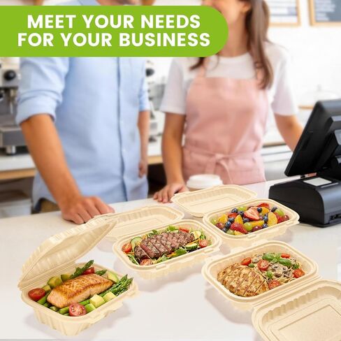 Clamshell Food Containers with Lids, 50 Pack-26oz Take Out Boxes 8x6 Disposable Meal Prep Containers Durable To Go Containers for Pasta Salad Sandwich Made of Natural Rice Husk Microwave Freezer Safe in Saudi Arabia