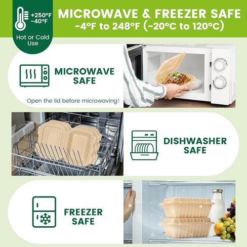 Clamshell Food Containers with Lids, 50 Pack-26oz Take Out Boxes 8x6 Disposable Meal Prep Containers Durable To Go Containers for Pasta Salad Sandwich Made of Natural Rice Husk Microwave Freezer Safe in Saudi Arabia