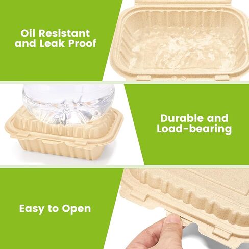 Clamshell Food Containers with Lids, 50 Pack-26oz Take Out Boxes 8x6 Disposable Meal Prep Containers Durable To Go Containers for Pasta Salad Sandwich Made of Natural Rice Husk Microwave Freezer Safe in Saudi Arabia