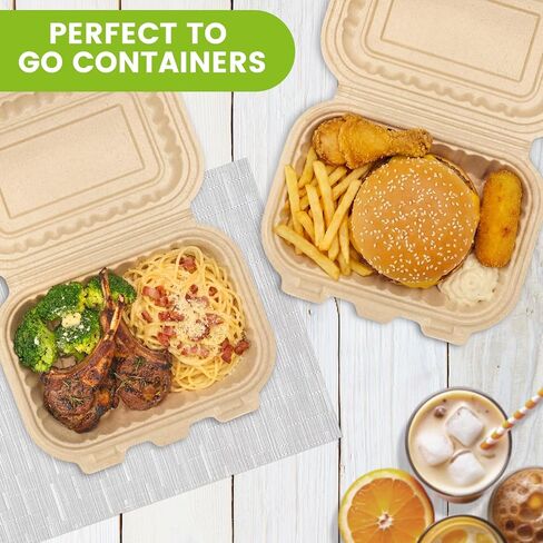 Clamshell Food Containers with Lids, 50 Pack-26oz Take Out Boxes 8x6 Disposable Meal Prep Containers Durable To Go Containers for Pasta Salad Sandwich Made of Natural Rice Husk Microwave Freezer Safe in Saudi Arabia