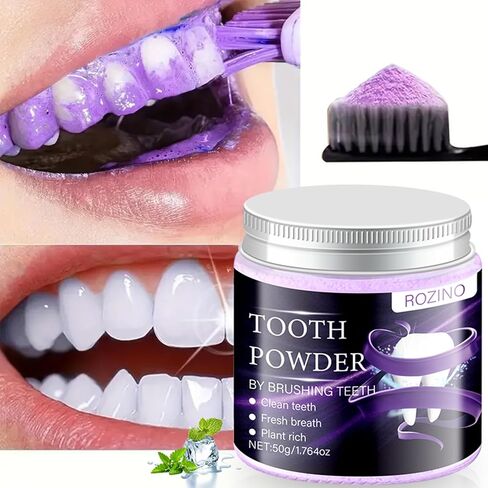 Purple Teeth Whitening Powder,Mint Fresh Breath,Stain Removal,Fluoride Free Dental Care for Sensitive Teeth & Long Lasting Freshness (1) in Kuwait