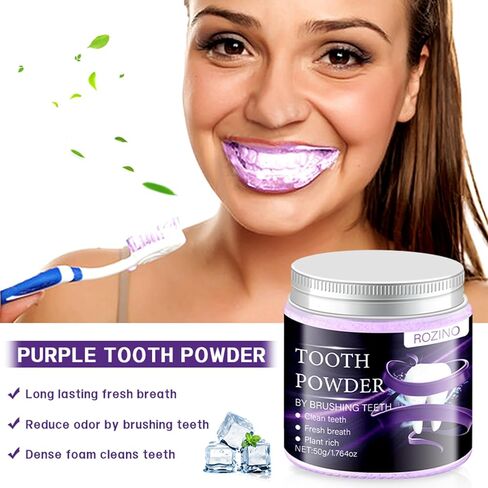 Purple Teeth Whitening Powder,Mint Fresh Breath,Stain Removal,Fluoride Free Dental Care for Sensitive Teeth & Long Lasting Freshness (1) in Kuwait