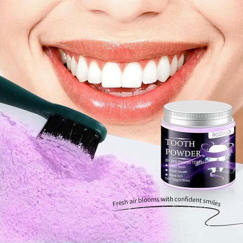 Purple Teeth Whitening Powder,Mint Fresh Breath,Stain Removal,Fluoride Free Dental Care for Sensitive Teeth & Long Lasting Freshness (1) in Kuwait