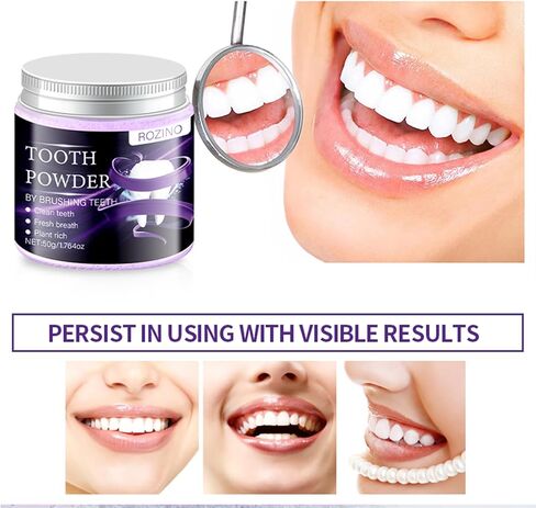 Purple Teeth Whitening Powder,Mint Fresh Breath,Stain Removal,Fluoride Free Dental Care for Sensitive Teeth & Long Lasting Freshness (1) in Kuwait