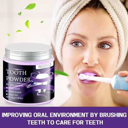 Purple Teeth Whitening Powder,Mint Fresh Breath,Stain Removal,Fluoride Free Dental Care for Sensitive Teeth & Long Lasting Freshness (1) in Kuwait