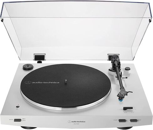 Audio-Technica AT-LP3XBT-WH Fully Automatic Wireless Belt-Drive Turntable - White Bundle with Record Care Solution, Deco Gear Cleaning Kit, Stroboscope and Record Stabilizer in Saudi Arabia
