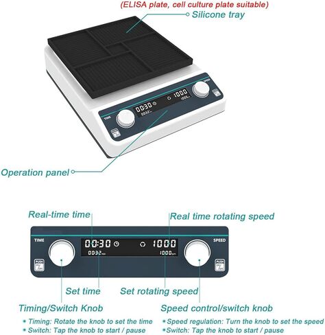 COYEUX Microplate Shaker, 96-Well Plate Micro Shaker, Adjustable Speed 500-1200RPM, RPM Increment 10rpm, for Elisa Plates and Cell Culture Plates in Kuwait