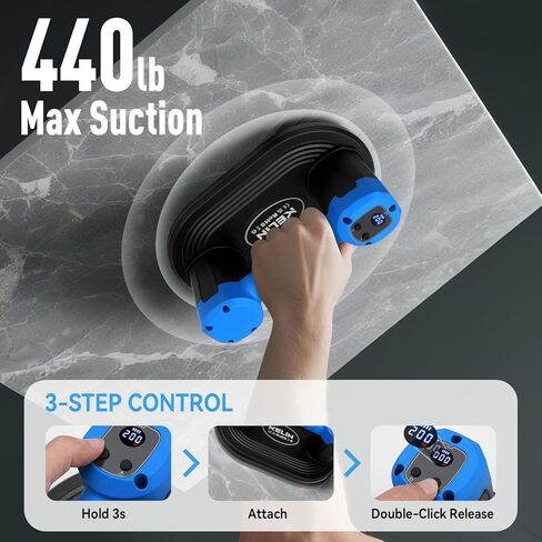 KELIN Electric Vacuum Suction Cup for Glass, 440Lbs Lifter with 270mm Large Base, 2 Brushless Motors & Digital Display, 8H Battery Cordless Suction Cups for Large Tile, Ceramic Material Lifts in Kuwait