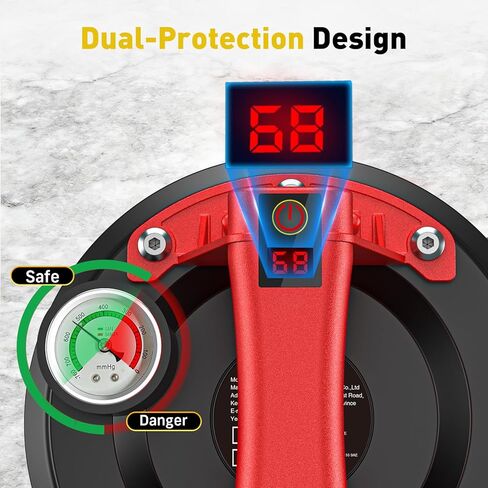 Electric Glass Suction Cups, Tile Suction Cup Lifter with Pressure Gauge, 4X 2400mAh Battery, LCD Display & Auto Hold Up to 270KG Heavy Duty Vacuum Suction Cup Handle for Tile/Window/Granite in Kuwait
