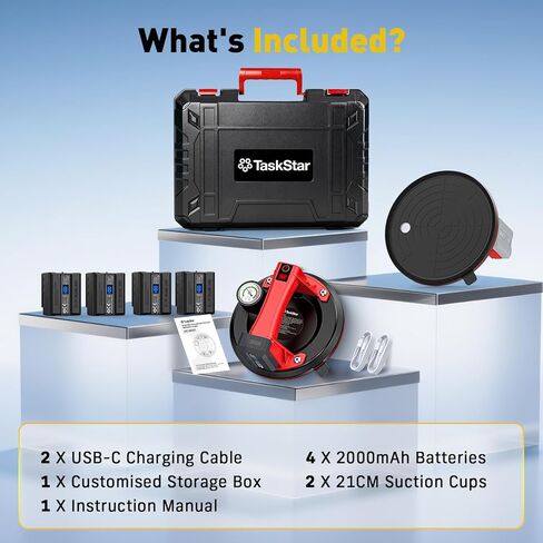 Electric Glass Suction Cups, Tile Suction Cup Lifter with Pressure Gauge, 4X 2400mAh Battery, LCD Display & Auto Hold Up to 270KG Heavy Duty Vacuum Suction Cup Handle for Tile/Window/Granite in Kuwait