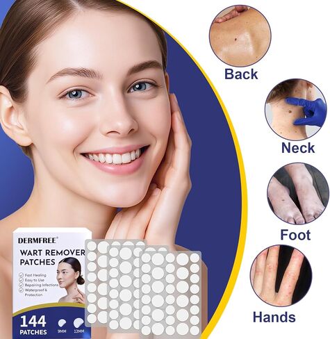 Wart Treatment Patches with 1% Salicylic Acid, Thin Waterproof Hydrocolloid Stickers for Hands & Feet, Discreet Protective Covers, 144 Count in Kuwait
