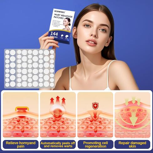 Wart Treatment Patches with 1% Salicylic Acid, Thin Waterproof Hydrocolloid Stickers for Hands & Feet, Discreet Protective Covers, 144 Count in Kuwait