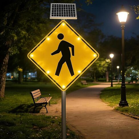 علامة عبور المشاة بالطاقة الشمسية مقاس 24 بوصة - علامة عبور وامضة LED، علامات تحذير الطريق من الألومنيوم مع ملحقات التثبيت in Kuwait