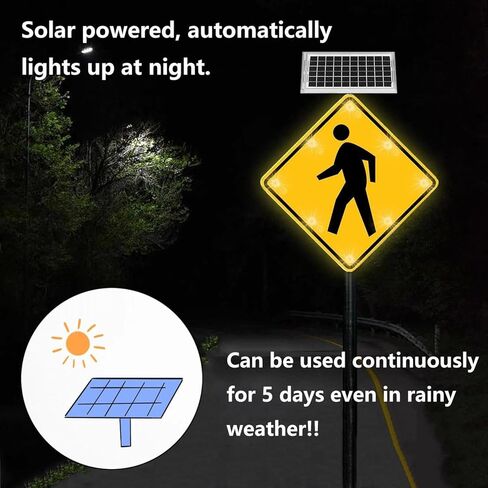 علامة عبور المشاة بالطاقة الشمسية مقاس 24 بوصة - علامة عبور وامضة LED، علامات تحذير الطريق من الألومنيوم مع ملحقات التثبيت in Kuwait