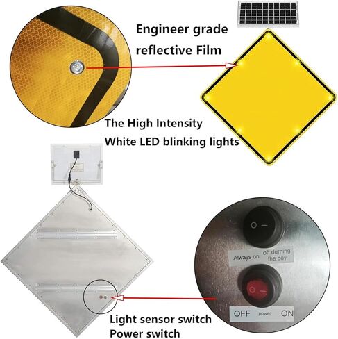 علامة عبور المشاة بالطاقة الشمسية مقاس 24 بوصة - علامة عبور وامضة LED، علامات تحذير الطريق من الألومنيوم مع ملحقات التثبيت in Kuwait