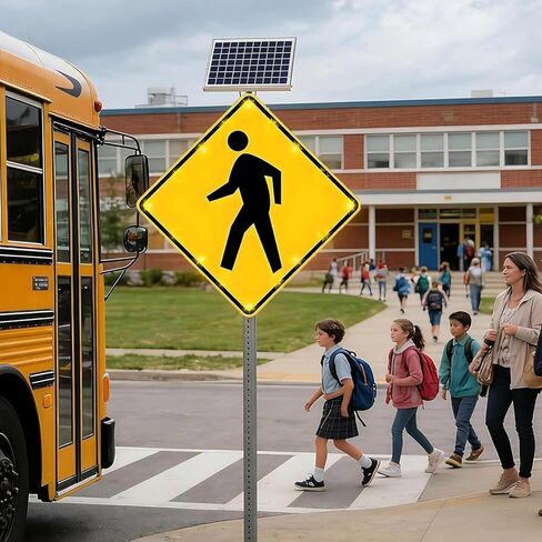 Solar Powered Flashing LED Pedestrian Crossing Sign, 24" Aluminum Pedestrian Road Warning Signs Traffic, Engineering Grade Reflective Film in Saudi Arabia