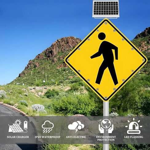 24" Solar Pedestrian Crossing Sign - LED Flashing Traffic Warning Sign, Weatherproof Aluminum IP65 Blinking Crosswalk Sign for Safety Alerts in Saudi Arabia