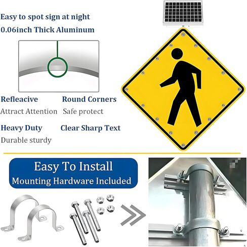 24" Solar Pedestrian Crossing Sign - LED Flashing Traffic Warning Sign, Weatherproof Aluminum IP65 Blinking Crosswalk Sign for Safety Alerts in Saudi Arabia