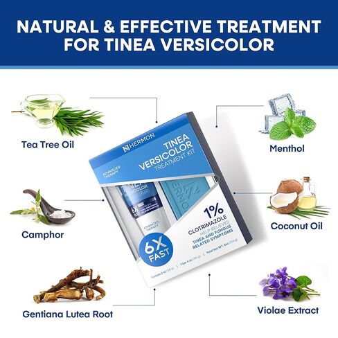 كريم وصابون علاج هيرمون سعفة المبرقشة: كريم مثبت سريريًا لقدم الرياضي، سعفة المبرقشة، حكة جوك، السعفة - يهدئ وينظف ويستعيد صحة البشرة in Kuwait