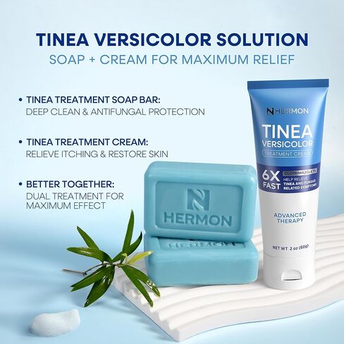 Hermon Tinea Versicolor Treatment Cream & Soap: Clinically Proven Cream for Athlete's Foot,Tinea Versicolor, Jock Itch, Ringworm - Soothes, Cleanses, and Restores Skin Health in Saudi Arabia