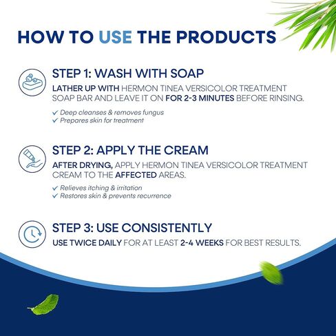 Hermon Tinea Versicolor Treatment Cream & Soap: Clinically Proven Cream for Athlete's Foot,Tinea Versicolor, Jock Itch, Ringworm - Soothes, Cleanses, and Restores Skin Health in Saudi Arabia