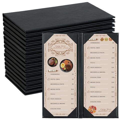 2 Pack Restaurant Menu Covers Holders 4.25" X 11", Single View Synthetic Leather Menu Holder Covers Book Style with Angled Corners Black for Wine List, Morning Menu, Wine Menu (2, 1 Page) in Saudi Arabia