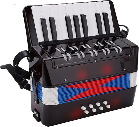 أكورديون البيانو، أكورديون صغير 17 مفتاح، أكورديون صغير 8 باس مع الأشرطة، أداة تدريب إيقاع لوحة المفاتيح للمبتدئين، الممارسة والآلات الموسيقية التعليمية (أسود) in Kuwait