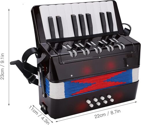أكورديون البيانو، أكورديون صغير 17 مفتاح، أكورديون صغير 8 باس مع الأشرطة، أداة تدريب إيقاع لوحة المفاتيح للمبتدئين، الممارسة والآلات الموسيقية التعليمية (أسود) in Kuwait