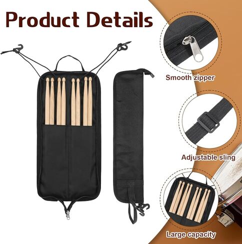 Drum Stick Bag, Black Drumstick Bag with Handle Portable Storage Case Universal Drum Stick Holder for Drum Set Percussion Mallet in Saudi Arabia