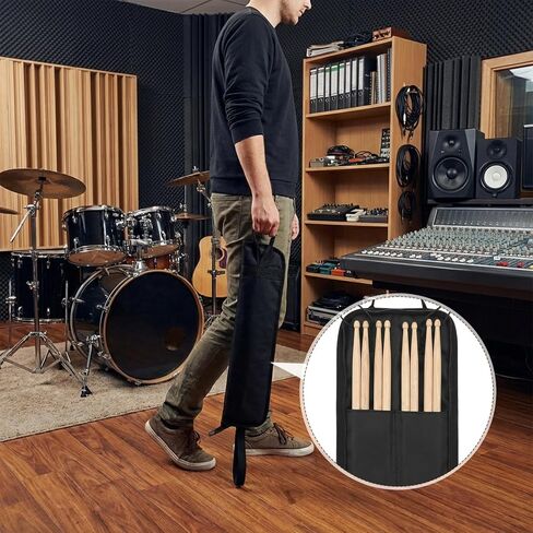 Drum Stick Bag, Black Drumstick Bag with Handle Portable Storage Case Universal Drum Stick Holder for Drum Set Percussion Mallet in Saudi Arabia