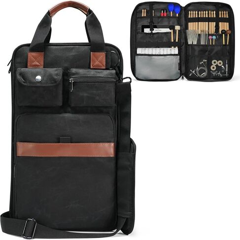 حقيبة عصا الطبل، حقيبة عصا الطبل المصنوعة من القماش المشمع شديدة التحمل - حامل عصا الطبل ذو سعة كبيرة مع حزام معزز للطبول وإكسسوارات الإيقاع والحفلة in Kuwait