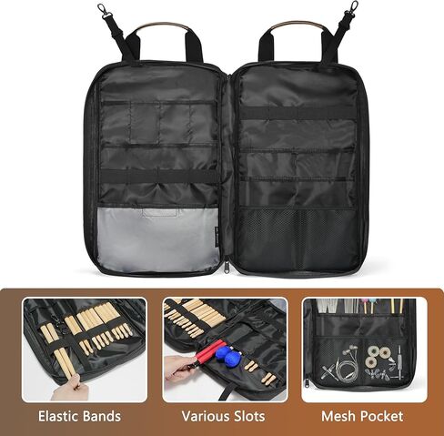 حقيبة عصا الطبل، حقيبة عصا الطبل المصنوعة من القماش المشمع شديدة التحمل - حامل عصا الطبل ذو سعة كبيرة مع حزام معزز للطبول وإكسسوارات الإيقاع والحفلة in Kuwait