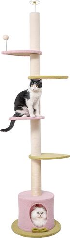 Max & Marlow Cat Tree Floor to Ceiling Cat Tower Height 95-108" Adjustable Kitten Tree Tall Climbing Tree with Carpet Scratching Post and Mat Cat Pole for Indoor Cats,Dark Brown in Kuwait