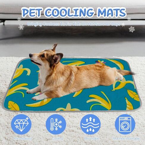 Cooling Mats for Cats Ice Silk Dog Bed Cooling Mat Fruits Banana Pattern Ice Silk Dog Bed Washable Pad for Dogs Medium 28" X22" Cat Mats Blanket Crate, Indoor& Outdoor Floor, Car Seats in Saudi Arabia