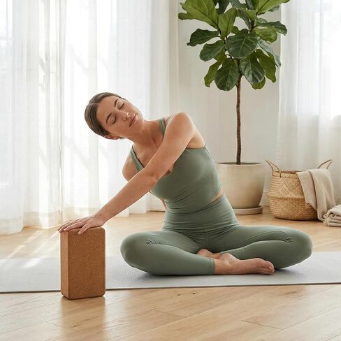 Cork Yoga Block, 9" x 6" x 3" Yoga Brick Cork Blocks Non-Slip for Women & Men Lightweight Yoga Accessories for Yoga, Pilates & Stretching in Kuwait