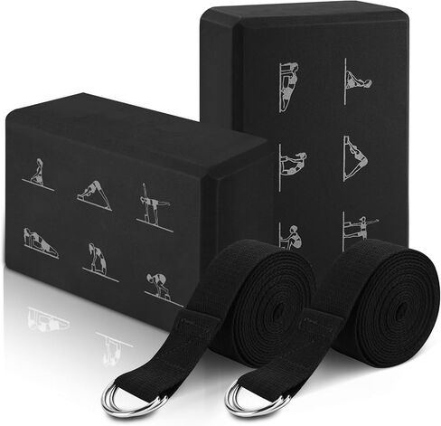 RETON Yoga Blocks Set with Straps, High Density Yoga Bricks, Lightweight EVA Foam Pilates Block, 2 Yoga Blocks with 2 Straps for Yoga, Pilates, Fitness, Stretching and Toning in Kuwait