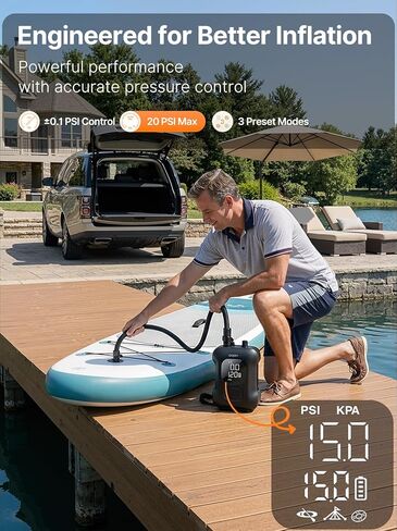 OGERY Paddle Board Electric Pump 20PSI with Safe & Fast Dual Stage Inflation & Deflation, Max. 4.5 SUPs Long-Lasting, Smart Auto-Off Rechargeable Compact Air Pump for Sup Inflatable Beds Tent Boats in Kuwait