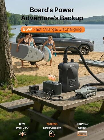 OGERY Paddle Board Electric Pump 20PSI with Safe & Fast Dual Stage Inflation & Deflation, Max. 4.5 SUPs Long-Lasting, Smart Auto-Off Rechargeable Compact Air Pump for Sup Inflatable Beds Tent Boats in Kuwait