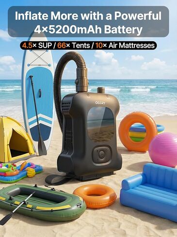 OGERY Paddle Board Electric Pump 20PSI with Safe & Fast Dual Stage Inflation & Deflation, Max. 4.5 SUPs Long-Lasting, Smart Auto-Off Rechargeable Compact Air Pump for Sup Inflatable Beds Tent Boats in Kuwait